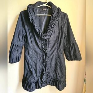 Talie Damask Metallic Black Jacket/Outwear/Trench Coat Size Small